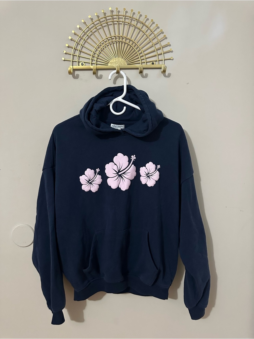 Better Together Navy Hoodie with Pink Hibiscus Graphic